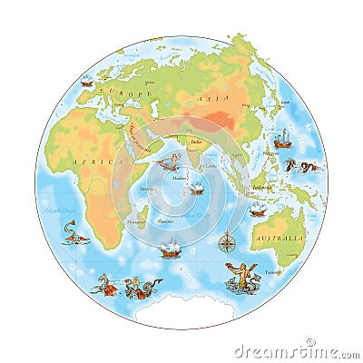 Old navy map. Eastern Hemisphere Stock Photo