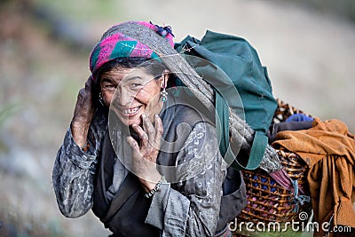 Old nepalese peasant woman Editorial Stock Photo