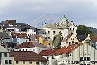 Old and New Buildings all mixed together in a typically Norwegian way at the Harbour Front in Bergen. Editorial Stock Photo