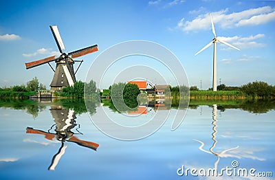 Old and new wind energy Stock Photo