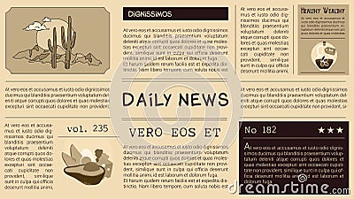 Old News Paper Horizontal Template Vector Illustration