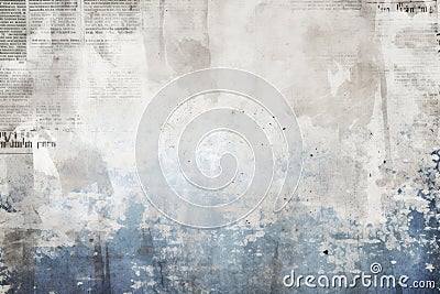 Old newspaper background with lots of text, dark white and blue Stock Photo
