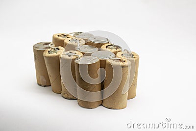 old nickel cadmium batteries isolated on white background Stock Photo