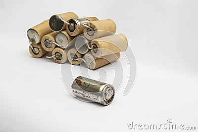 old nickel cadmium batteries isolated on white background Stock Photo