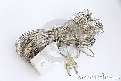 Old non working lights. Vintage garland. Diode lights on the garland. Stock Photo