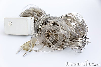 Old non working lights. Vintage garland. Diode lights on the garland. Stock Photo