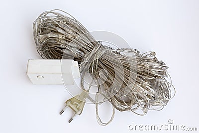 Old non working lights. Vintage garland. Diode lights on the garland. Stock Photo