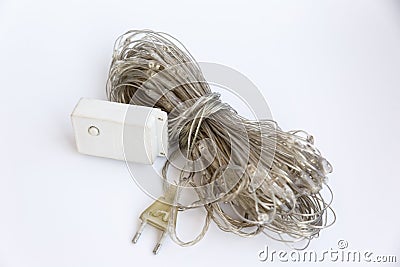 Old non working lights. Vintage garland. Diode lights on the garland. Stock Photo