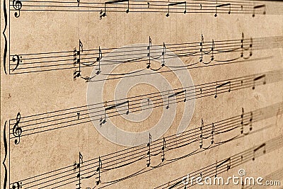 Old Notes on Page. Retro Paper Music Notation Stock Photo