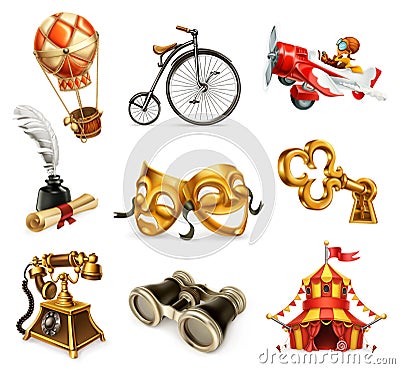 Old objects. Vintage icon set, vector Vector Illustration