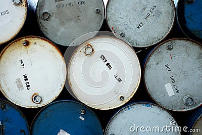 Old Oil barrels tank with colorful, stacked Stock Photo