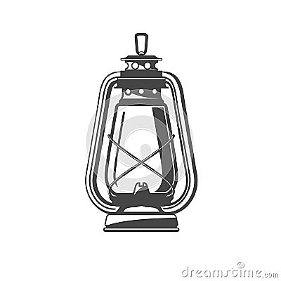 Old oil lamp kerosene camping lantern silhouette oil lamp icon Vector Illustration