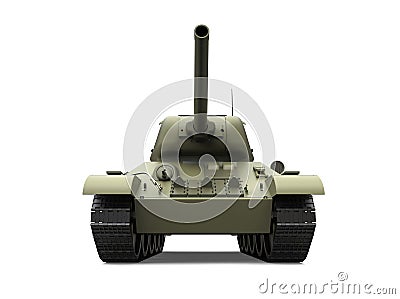 Old olive green military heavy tank - front view Stock Photo