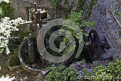 Old Olive Mill/Press with millstone presses and workings Stock Photo