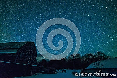 Old Ontario Barn and the night stars Stock Photo