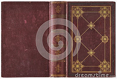 Old open book cover - circa 1889 Stock Photo