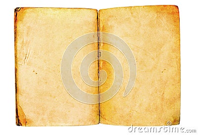 Old open book empty pages with vintage paper. Isolated on white Stock Photo