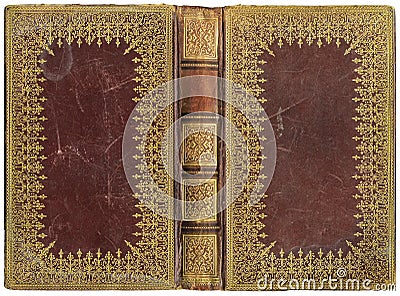 Old open book - leather cover - circa 1895 Stock Photo