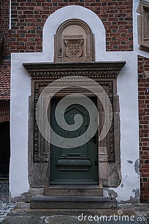 Old ornamental green entrance door Editorial Stock Photo