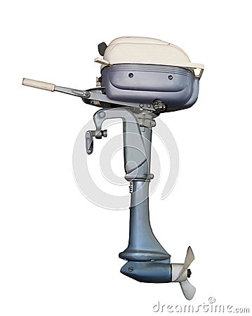 Old outboard motor for a boat isolated. Stock Photo