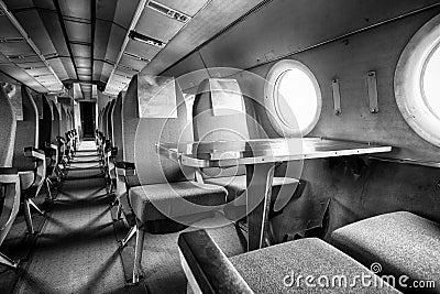 Old outdated passenger air inside Stock Photo