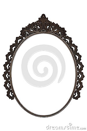 Old oval picture frame metal worked on white background Stock Photo