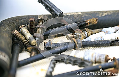 Old and oxide tools and screws Stock Photo