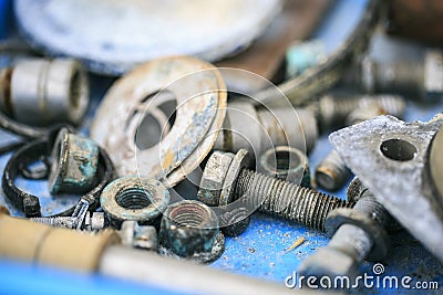 Old and oxide tools and screws Stock Photo