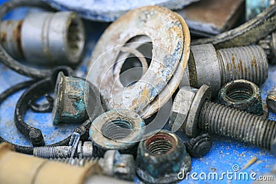 Old and oxide tools and screws Stock Photo