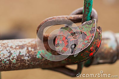 Old padlock in red color Stock Photo