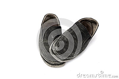 An old pair of Dress Shoes,poverty and old shoes Stock Photo