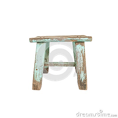 Closeup old and pale small wood chair isolated on white background with clipping path Stock Photo