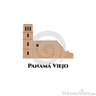 Old Panama Cathedral in Panama Viejo Historical Monumental Complex. UNESCO World Heritage Site. Spectacular views you should visit Vector Illustration