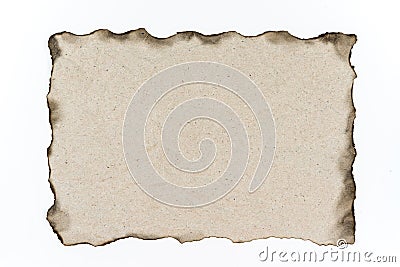 Old Paper with burned edges on white background. Stock Photo