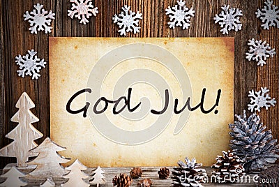 Old Paper, Christmas Decoration, God Jul Means Merry Christmas Stock Photo