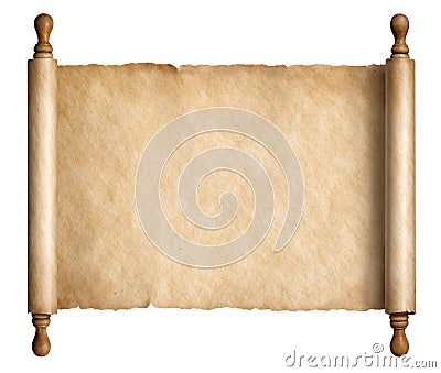 Old paper scroll or ancient parchment isolated on white 3d illustration Cartoon Illustration