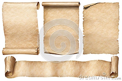 Old paper scrolls set isolated on white Stock Photo