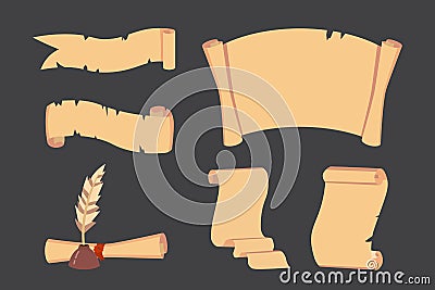 Old Paper scroll vector set. Retro document script with copyspace. Vintage blank and letter illustrations. Vector Illustration
