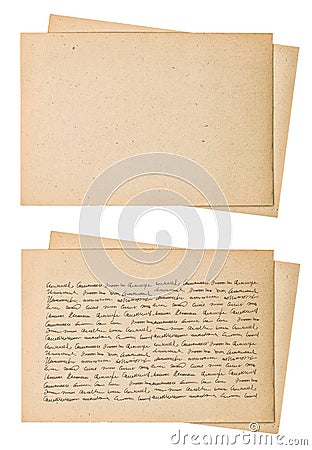 Old paper sheets unreadable handwritten text Stock Photo