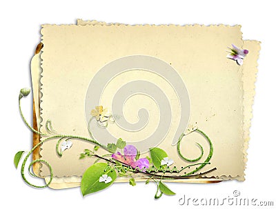 Old paper stack with spring branch Stock Photo