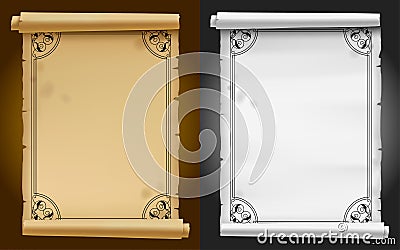 Old parchment and paper banners with black ornamental frame Vector Illustration