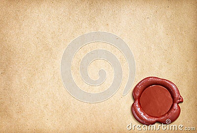 Old parchment paper letter with red wax seal Stock Photo