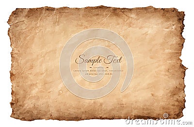 Old parchment paper sheet vintage aged or texture isolated on white background Vector Illustration