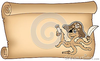 Old parchment with pirate octopus Cartoon Illustration