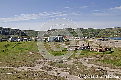 The old part of Teriberka village in Murmansk region Stock Photo