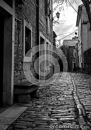 Old pavement in small city named GroÅ¾njan Stock Photo