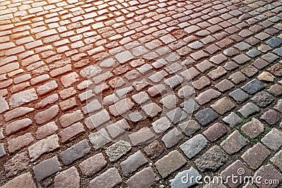 Old paving stones pattern, Texture of ancient german cobblestone in city downtown, Little granite tiles, Antique gray pavements Stock Photo