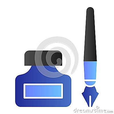 Old pen and ink can flat icon. Fountain pen and jar symbol, gradient style pictogram on white background. Office or Vector Illustration