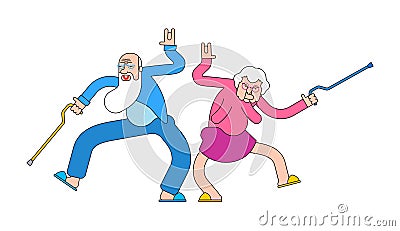 Old people dance. Grandfather and grandmother are dancers. Senior citizens disco Vector Illustration