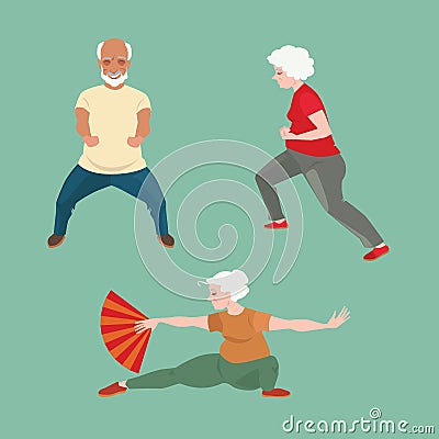 Old people doing Chinese gymnastics Vector Illustration